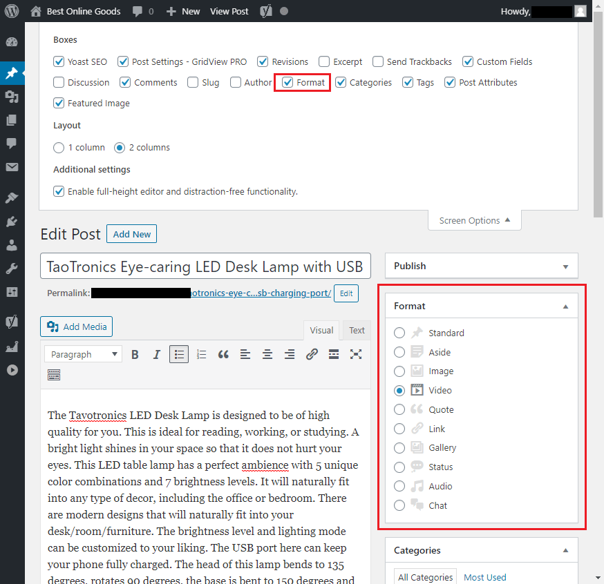 Post Formats Meta Box WordPress Classic Editor