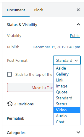 Post Formats WordPress Block Editor