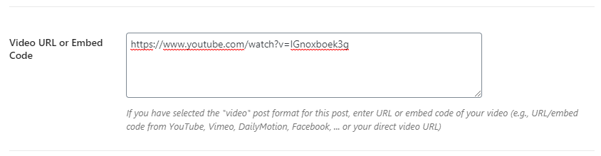 Video URL or Embed Code Setting