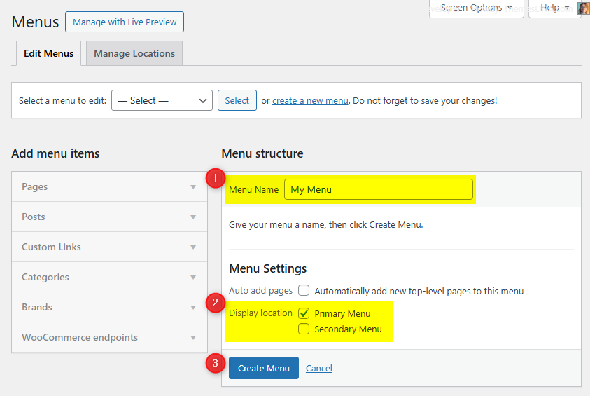 Create a Menu in WordPress