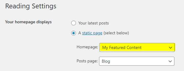 Featured Content Page as Homepage